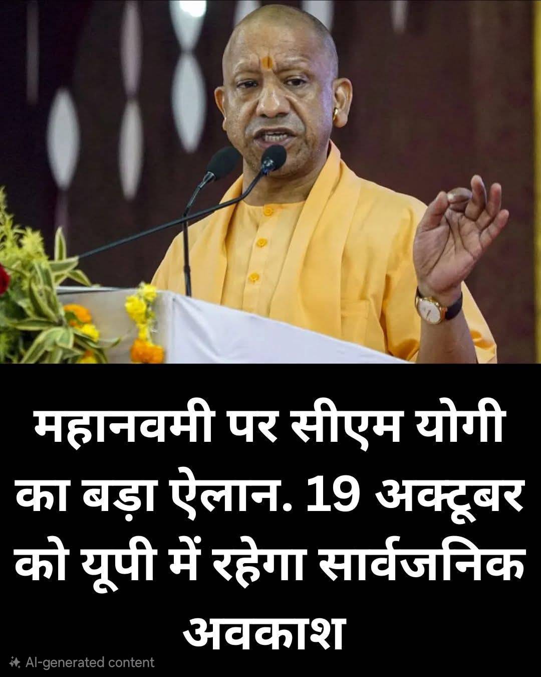 NewsUpdate महानवमी पर सीएम योगी का बड़ा ऐलान. 19 अक्टूबर को यूपी में रहेगा सार्वजनिक अवकाश
