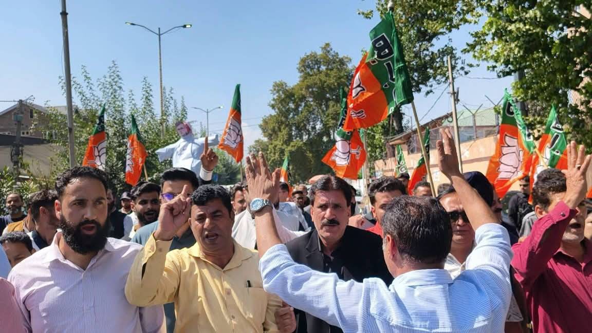 Bjp protest in srinagar target es Omar Abdullah-led government over Statehood Resolution